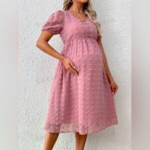 SHEIN Pink Polka-Dot Maternity Dress